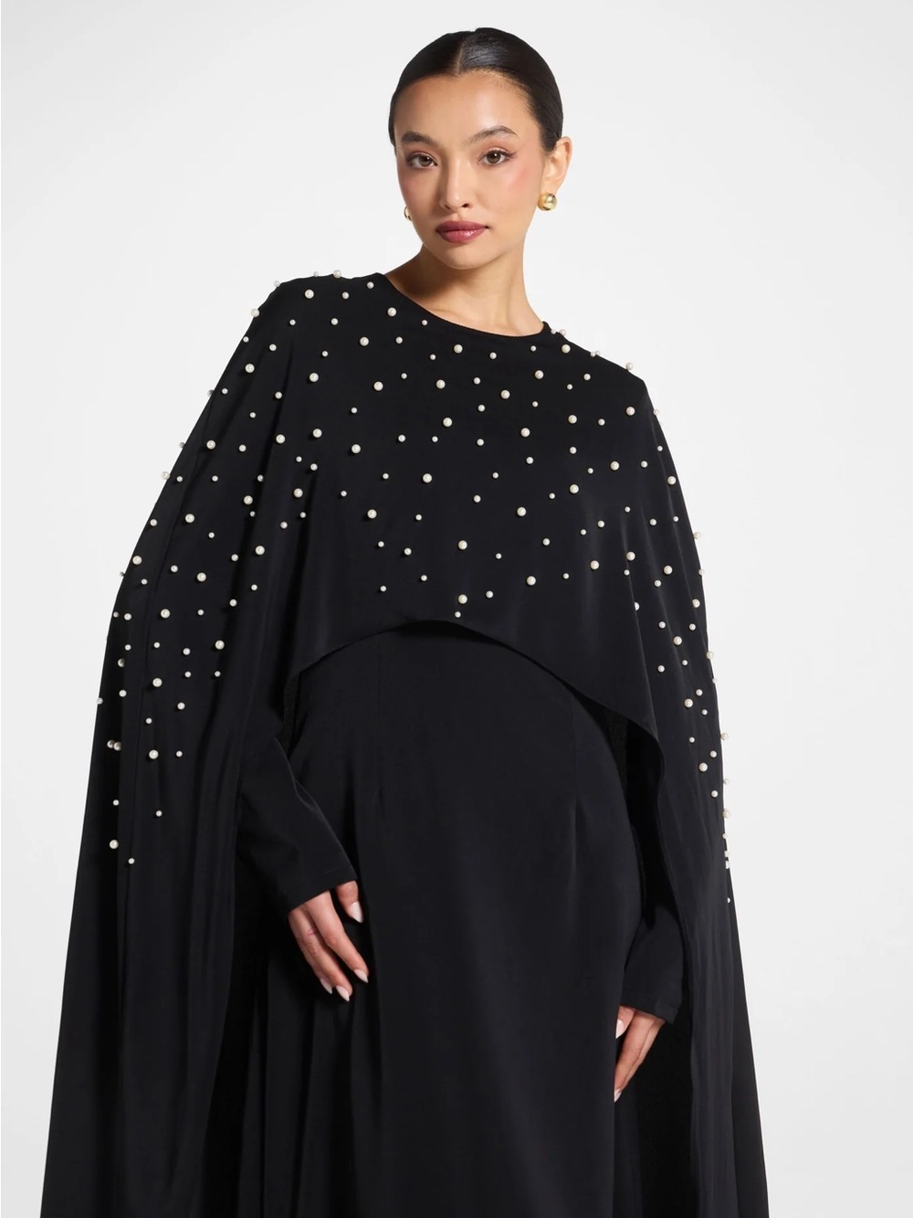 Embellished Black Cape Maxi Dress - Picture 2 of 5